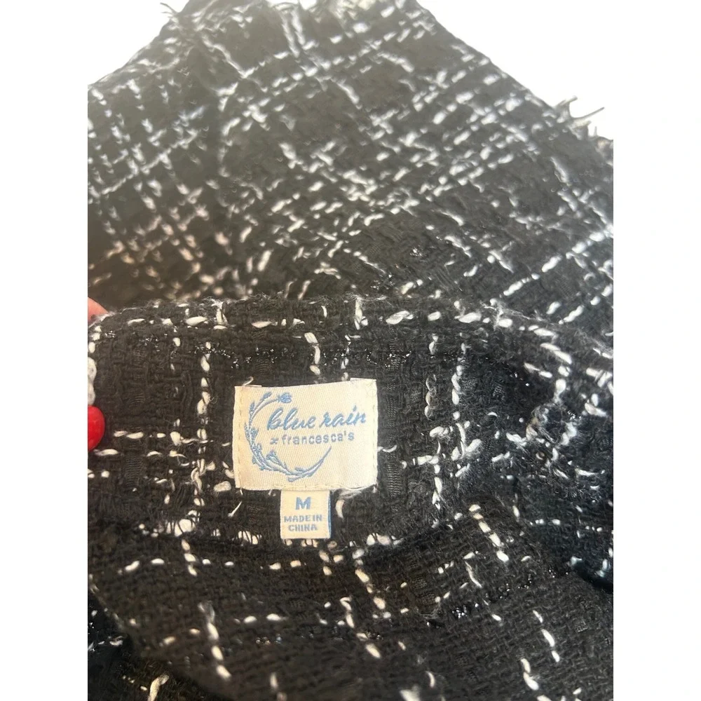 Blue Rain Francesca's Tweed Mini Skirt‎ Black White Pearl Button Detail M